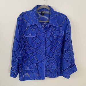 Clara‎ Sun Woo blue white textured collared long sleeve button down shirt